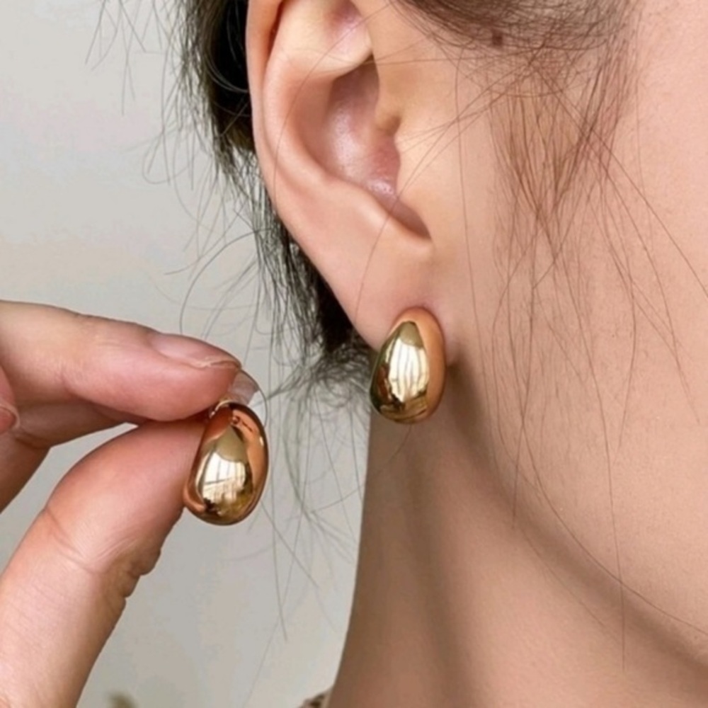 Anthropologie Demi Minimalist Trendy Thick Gold Stud Earrings half moon hoop